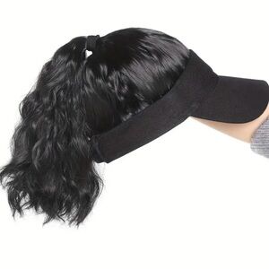 NEW - Curly Wave
Ponytail Wig with Baseball Cap - Black 12”